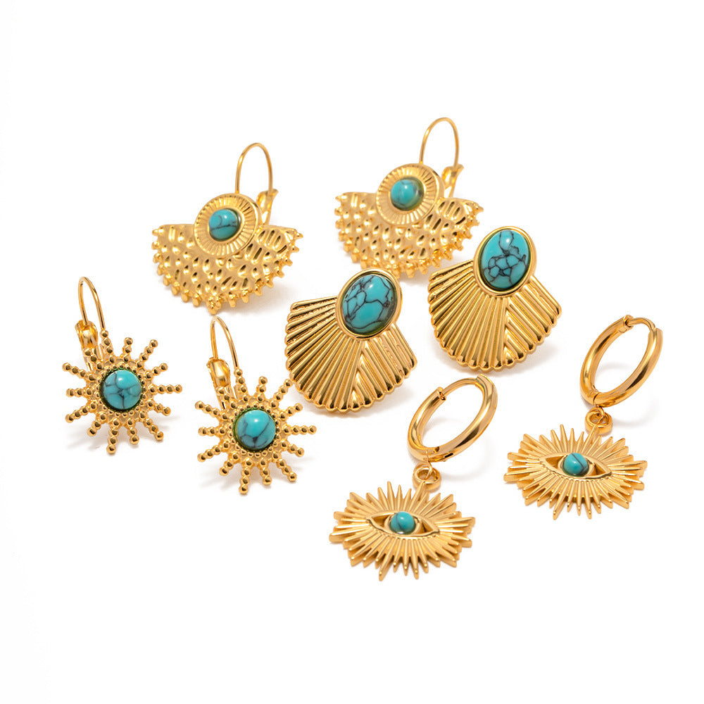Exquisite retro style inlaid turquoise design versatile earrings