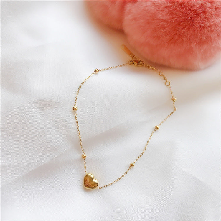 Simple and Personalized Gold Peach Heart Love Design Titanium Steel Anklet