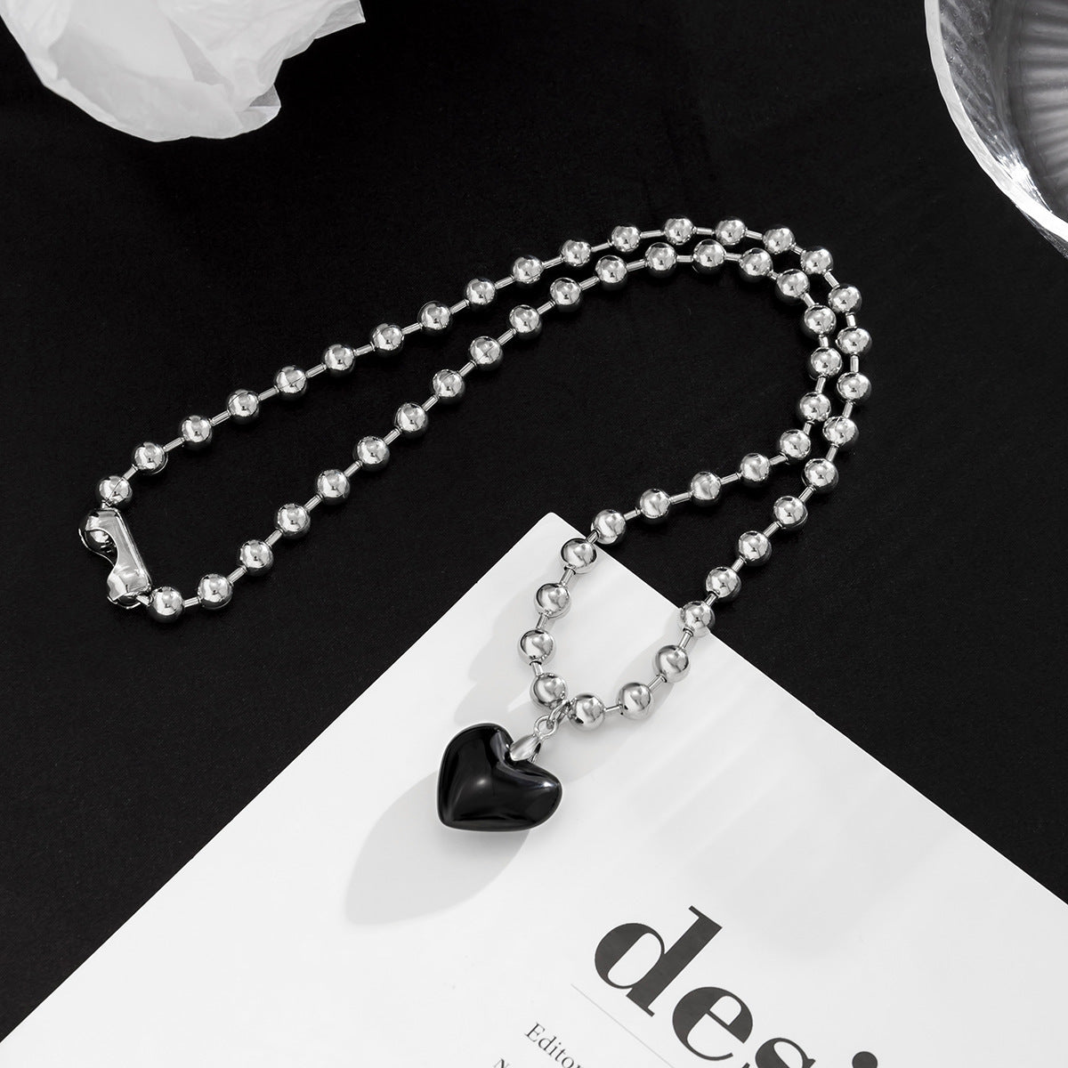 Men Fashion Simple Black Love Pendant Necklace