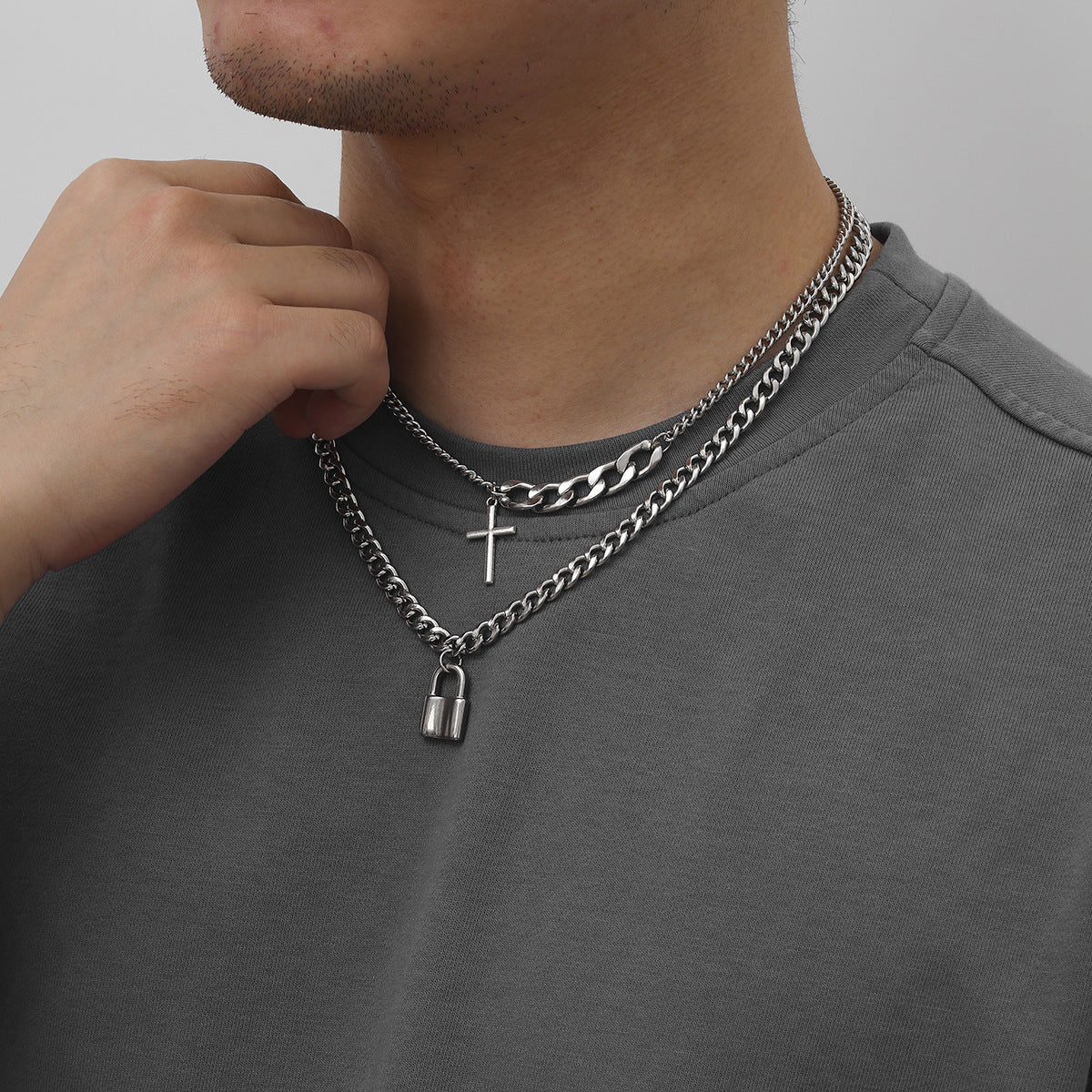 Men Fashion Hip Hop Design Cross Pendant Necklace