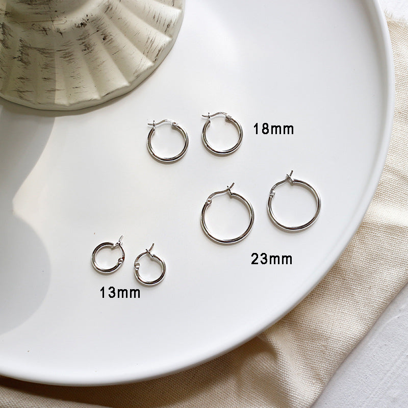 Fashion Simple Round 925 Sterling Silver Hoop Earrings