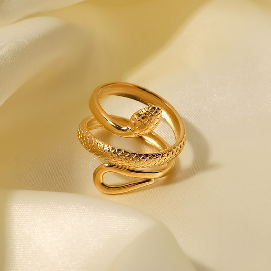 18K Gold Plated Classic Texture Snake Design Openwork Adjustable Ring