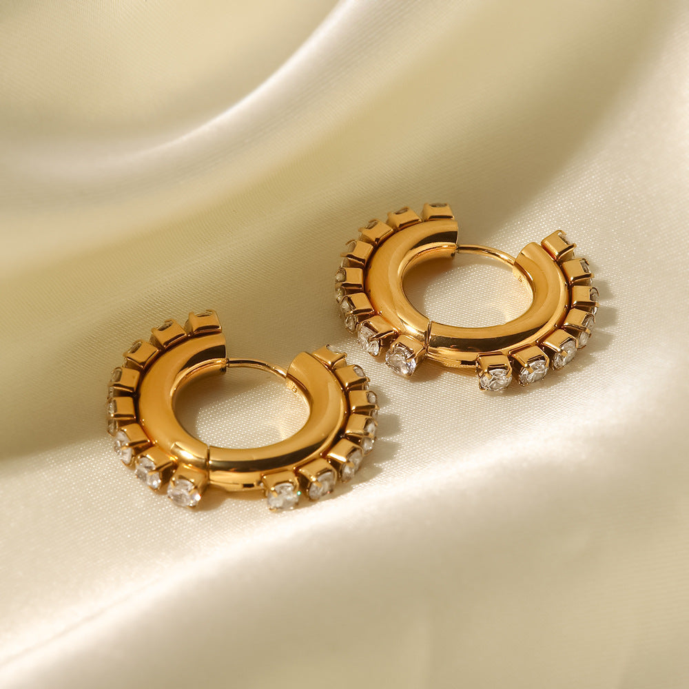 18K Gold Inlaid White Square Zircon Versatile Earrings