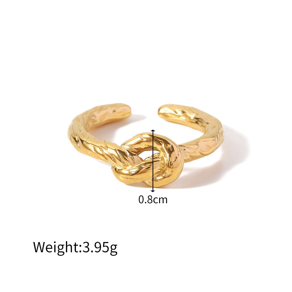 18K Gold Plated High Polished Irregular Texture Knot Open Ring