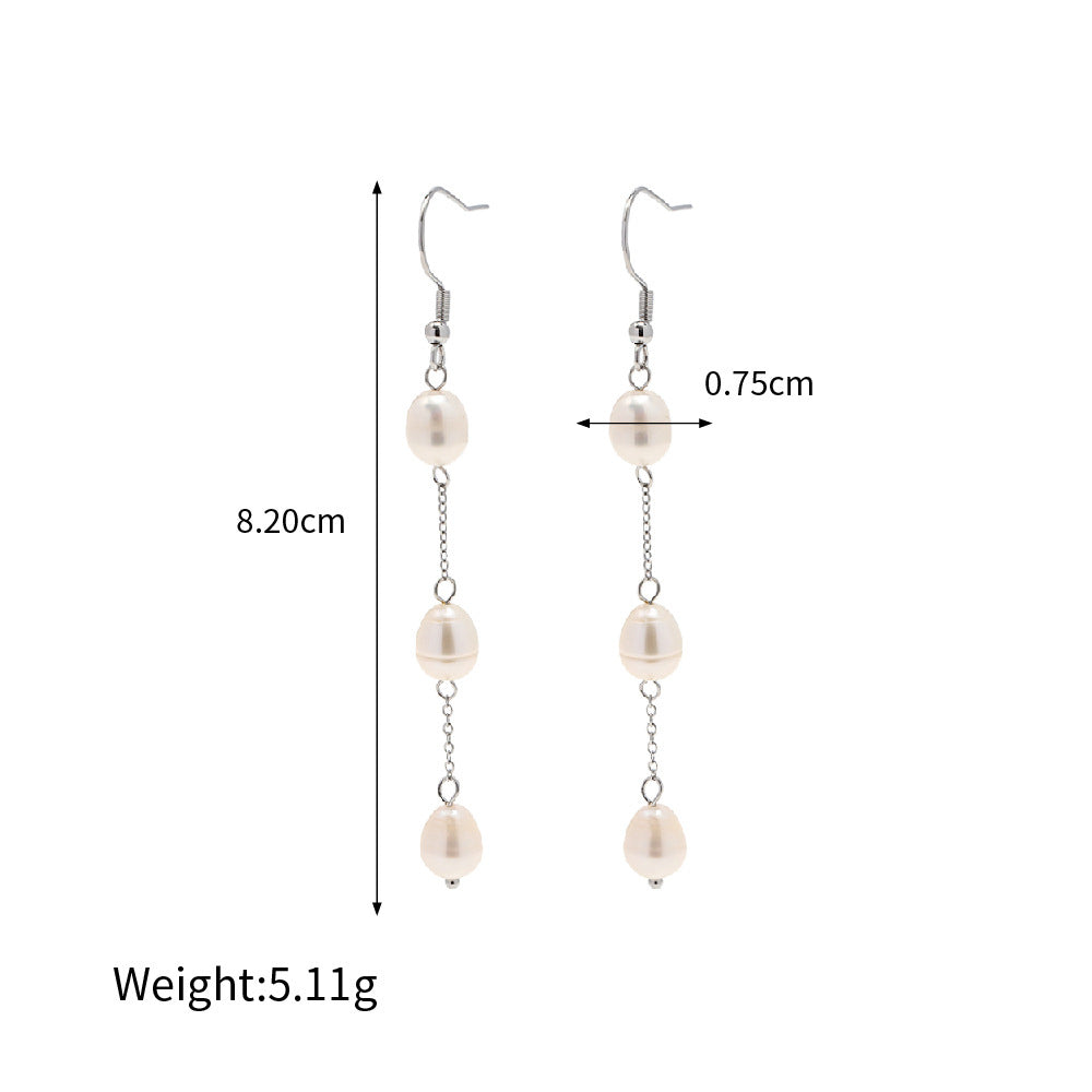 Noble fashion natural freshwater pearl tassel design versatile earrings