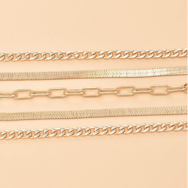 F11.Multilayer Metal Chain Anklet Set Combination - Elle Royal Jewelry