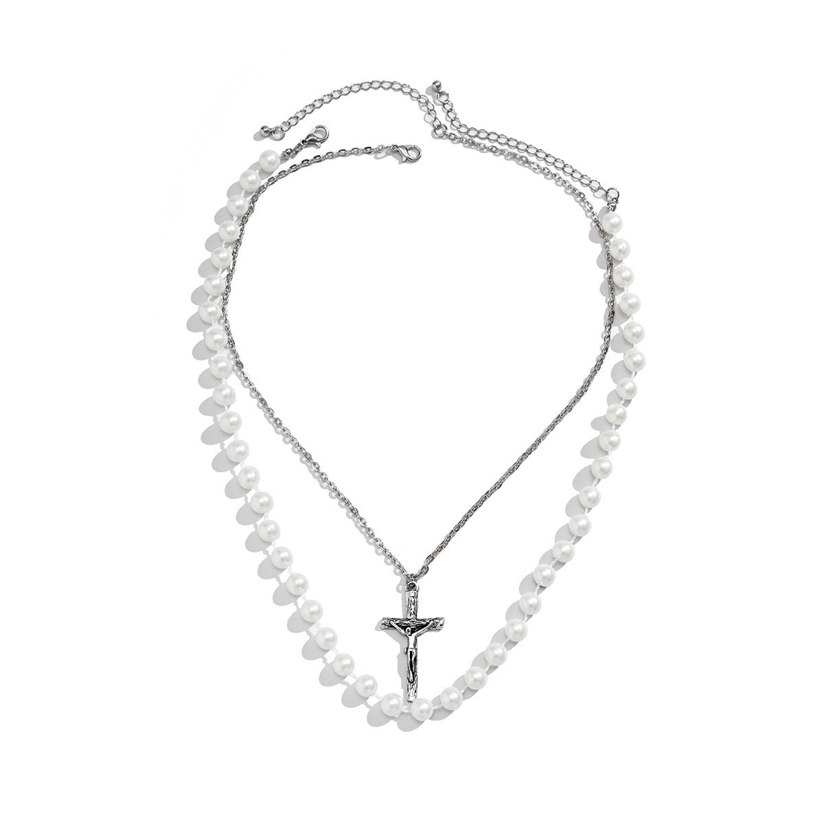 Men Classic simple stacked cross design with pearl all-match necklace