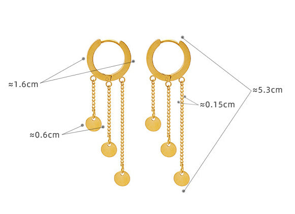 18k Gold Simple and Exquisite Geometric Disc Tassel Design Earrings