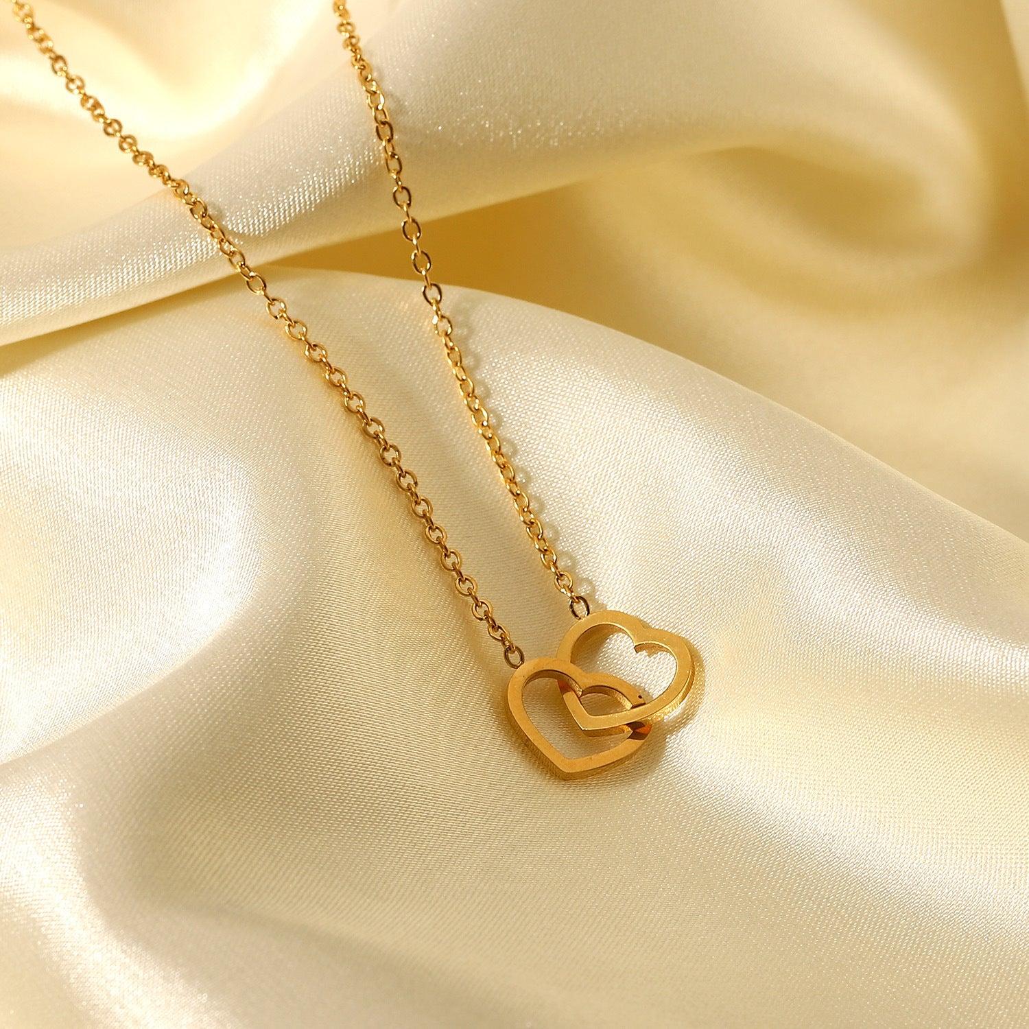 N37.Hot Sale 18K Gold Double Heart Necklace - Elle Royal Jewelry