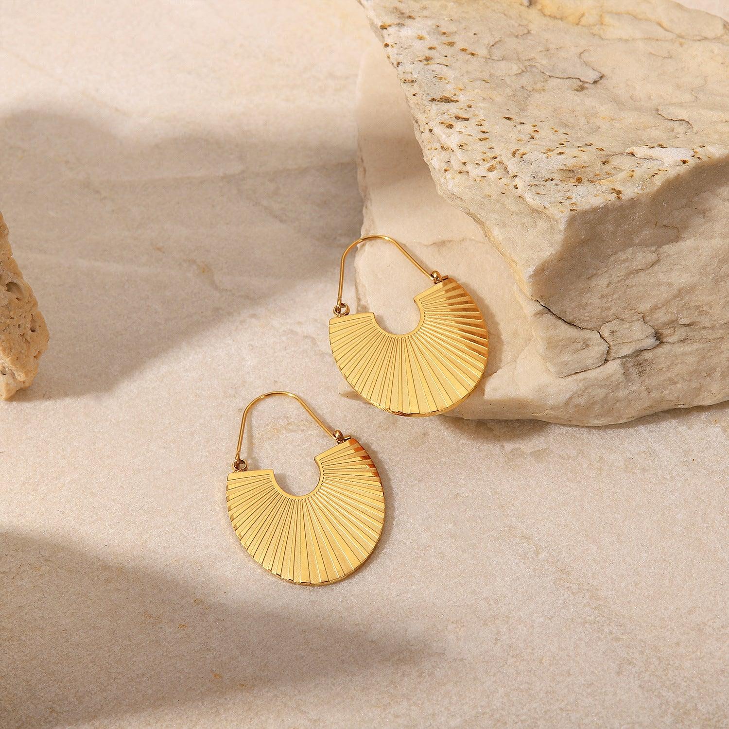 E12.18K Gold Scalloped Rib Earrings Scandinavian Designer Earrings - Elle Royal Jewelry