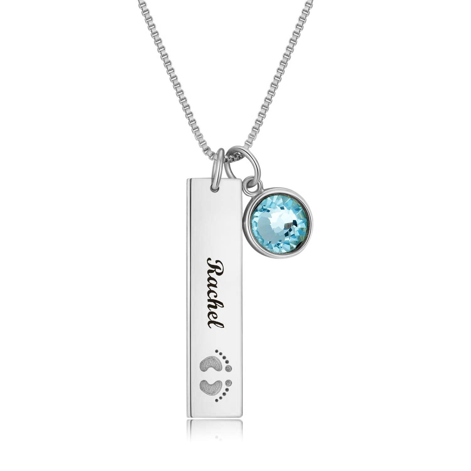 N17.Custom Name Rectangle Graphic Birthstone Necklace - Elle Royal Jewelry