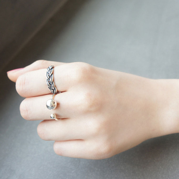 Fashion Vintage Twist Rope Solid 925 Sterling Silver Adjustable Ring Women
