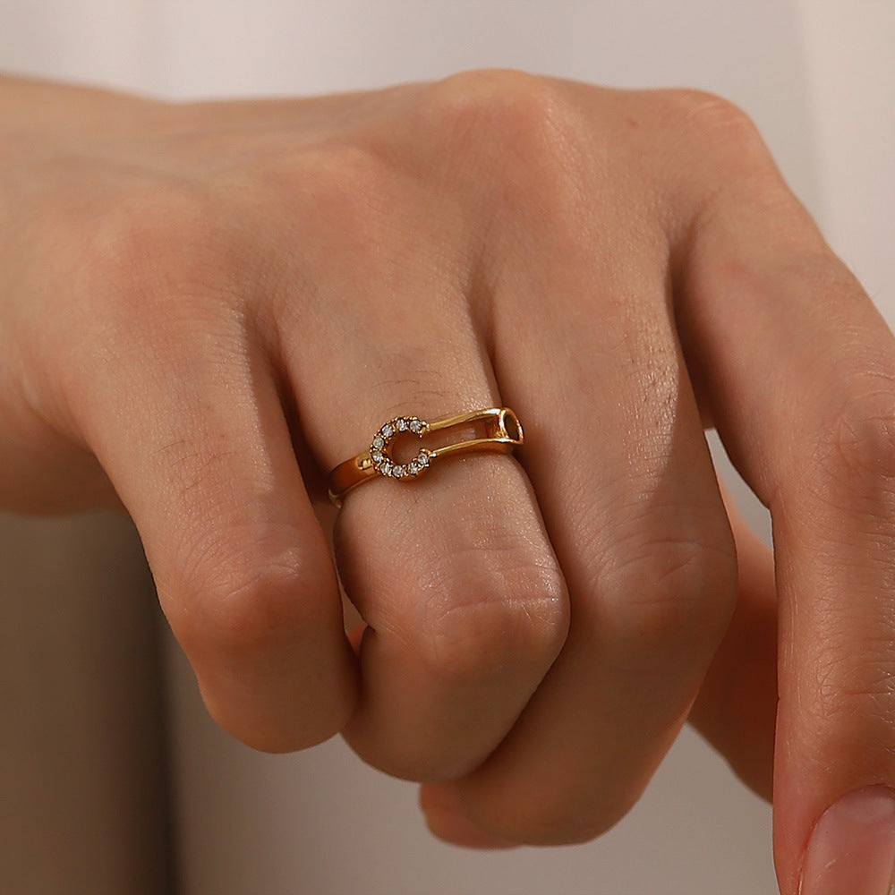 18K Gold Plated White Diamond Paper Clip Ring