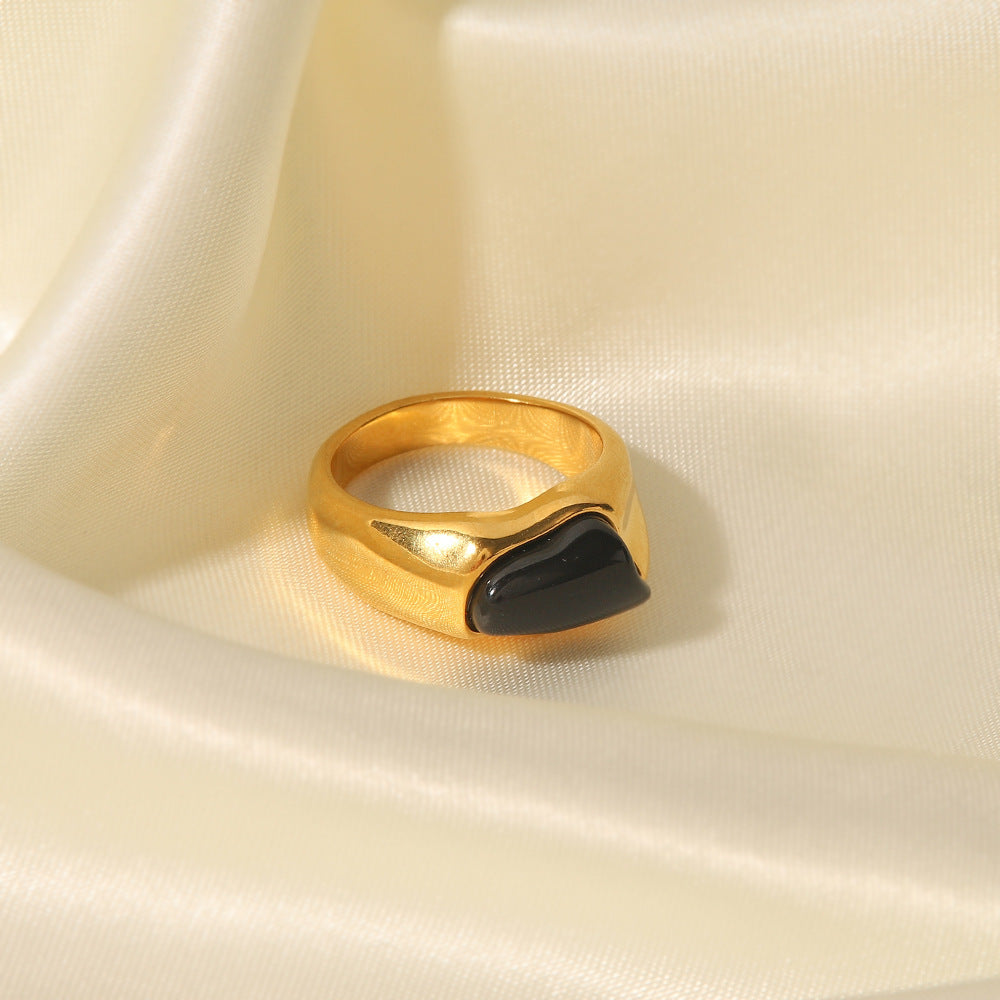 18K Gold Plated Black/Green/Brown Natural Stone Ring