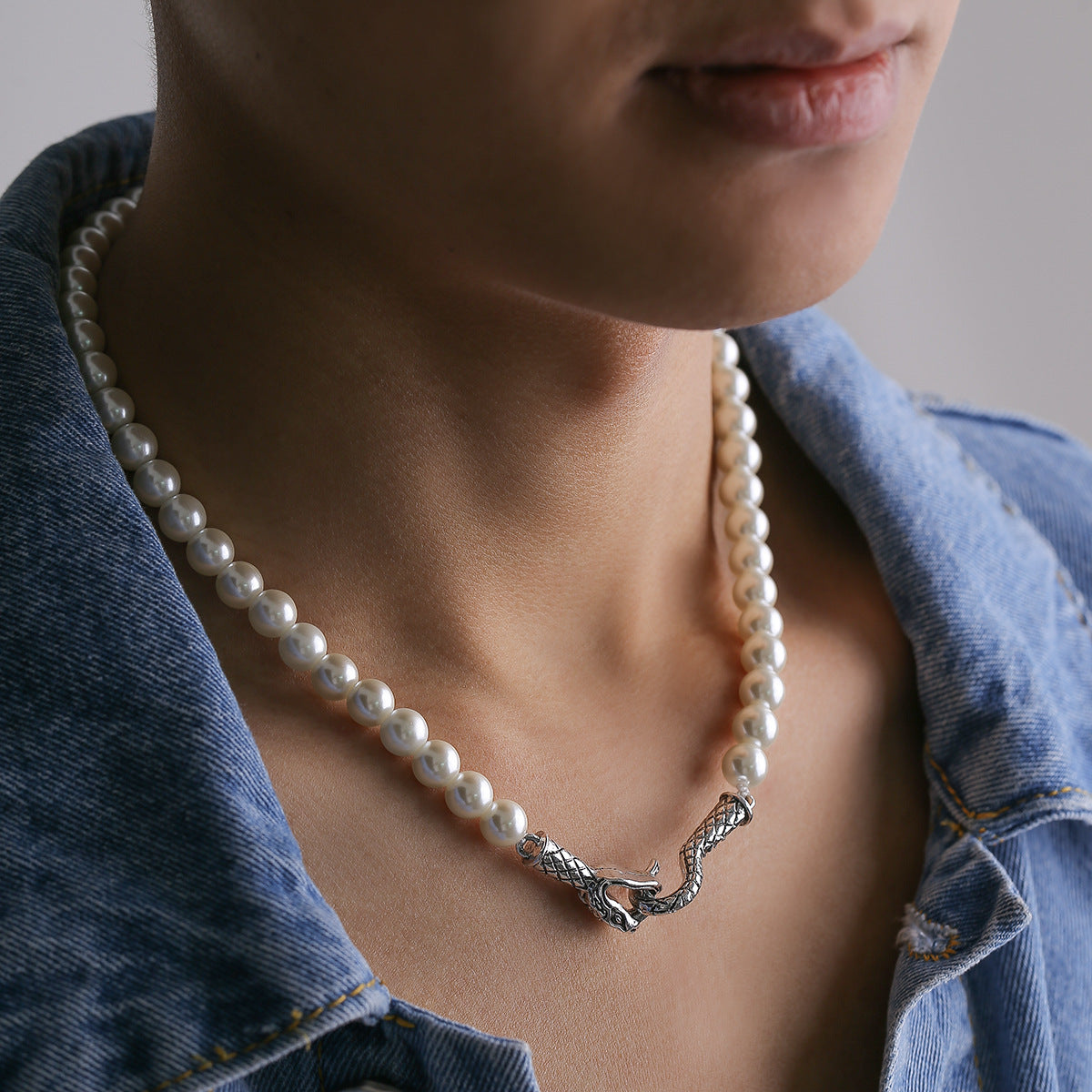 Men Fashion Vintage Pearl Stitching Clavicle Chain Hip Hop Necklace