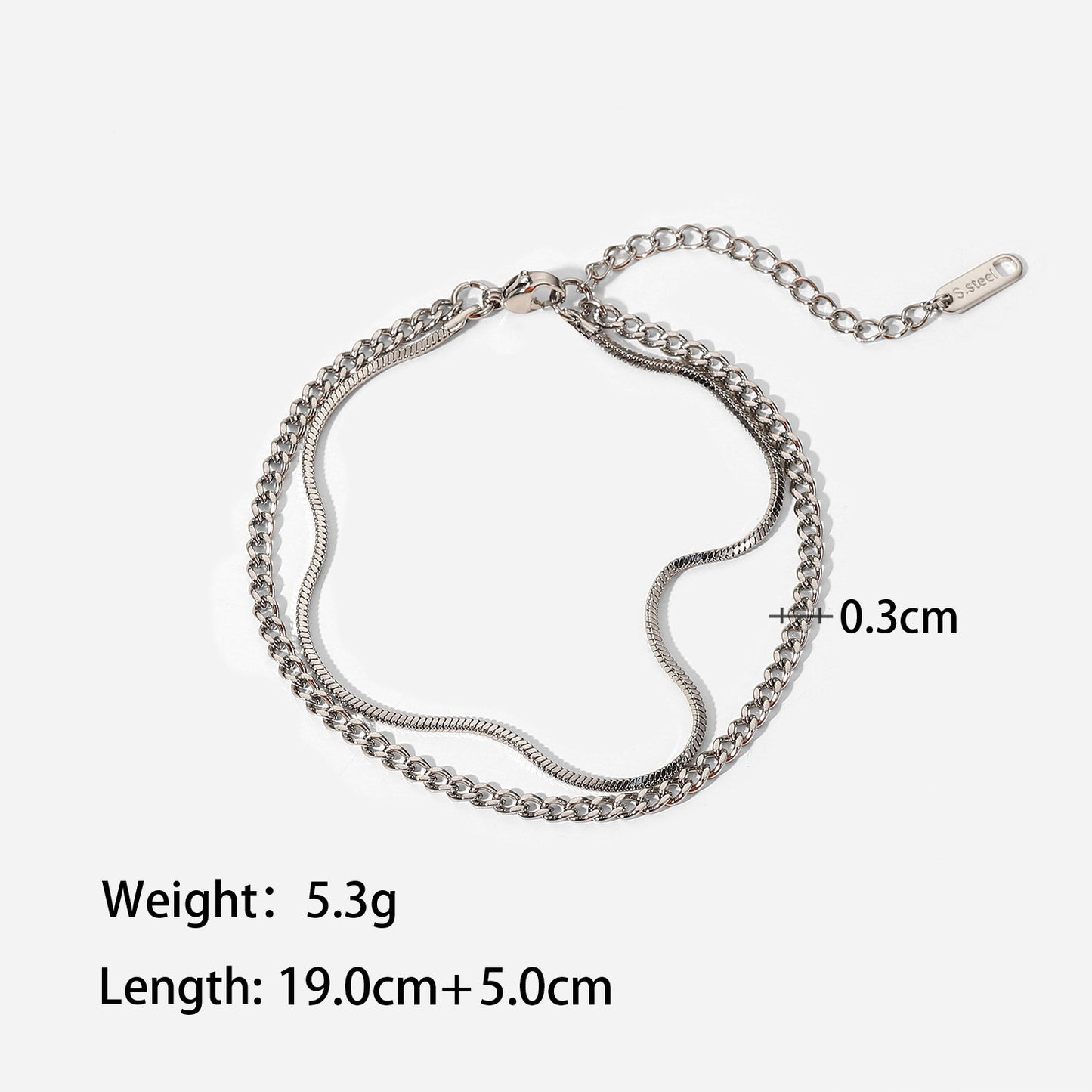 Men Fashion personality stainless steel double layer snake chain Cuban chain bracelet