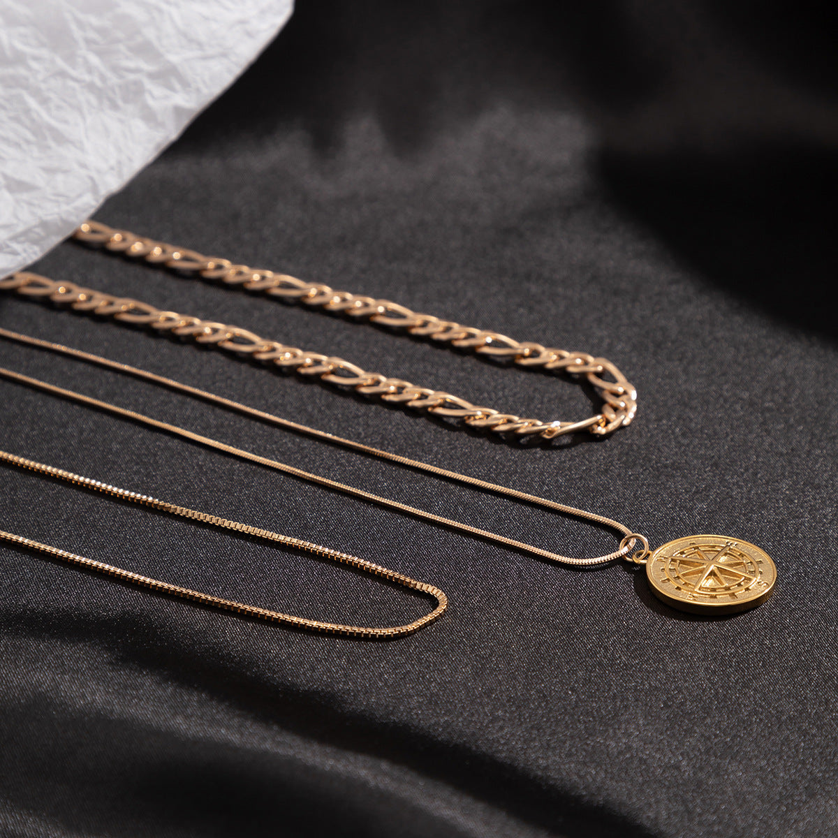 Men Fashion Vintage Compass Multi-layered Versatile Necklace