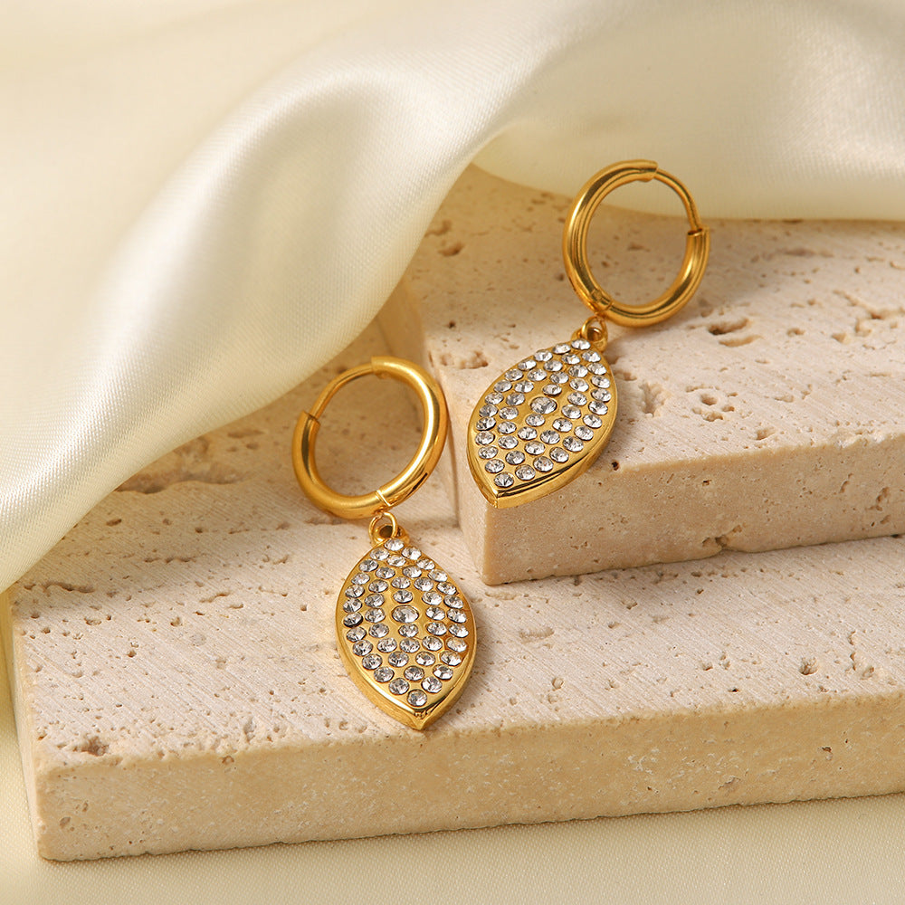 18K Gold Plated Diamond Leaf Shape Versatile Pendant Earrings