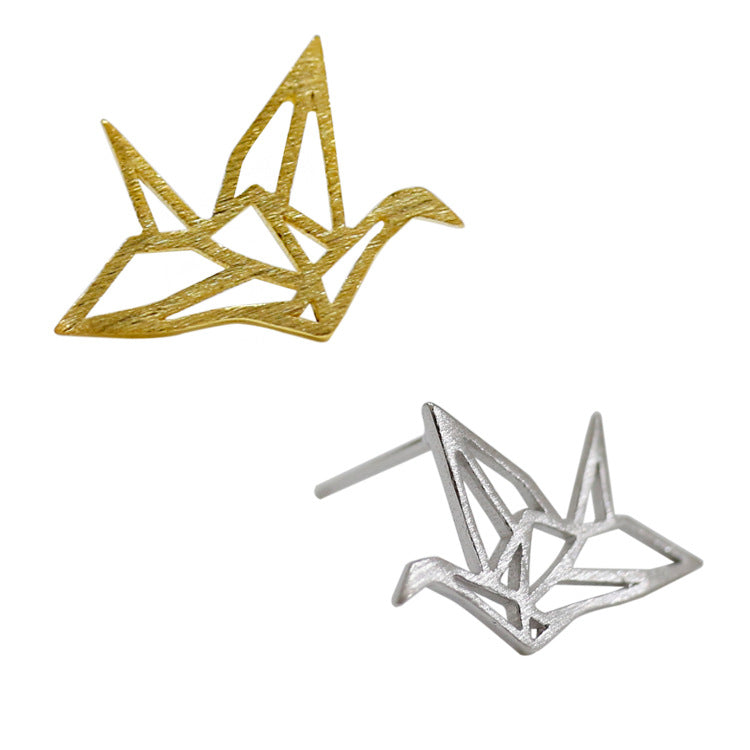 Girl Hollow Thousand Paper Cranes 925 Sterling Silver Stud Earrings