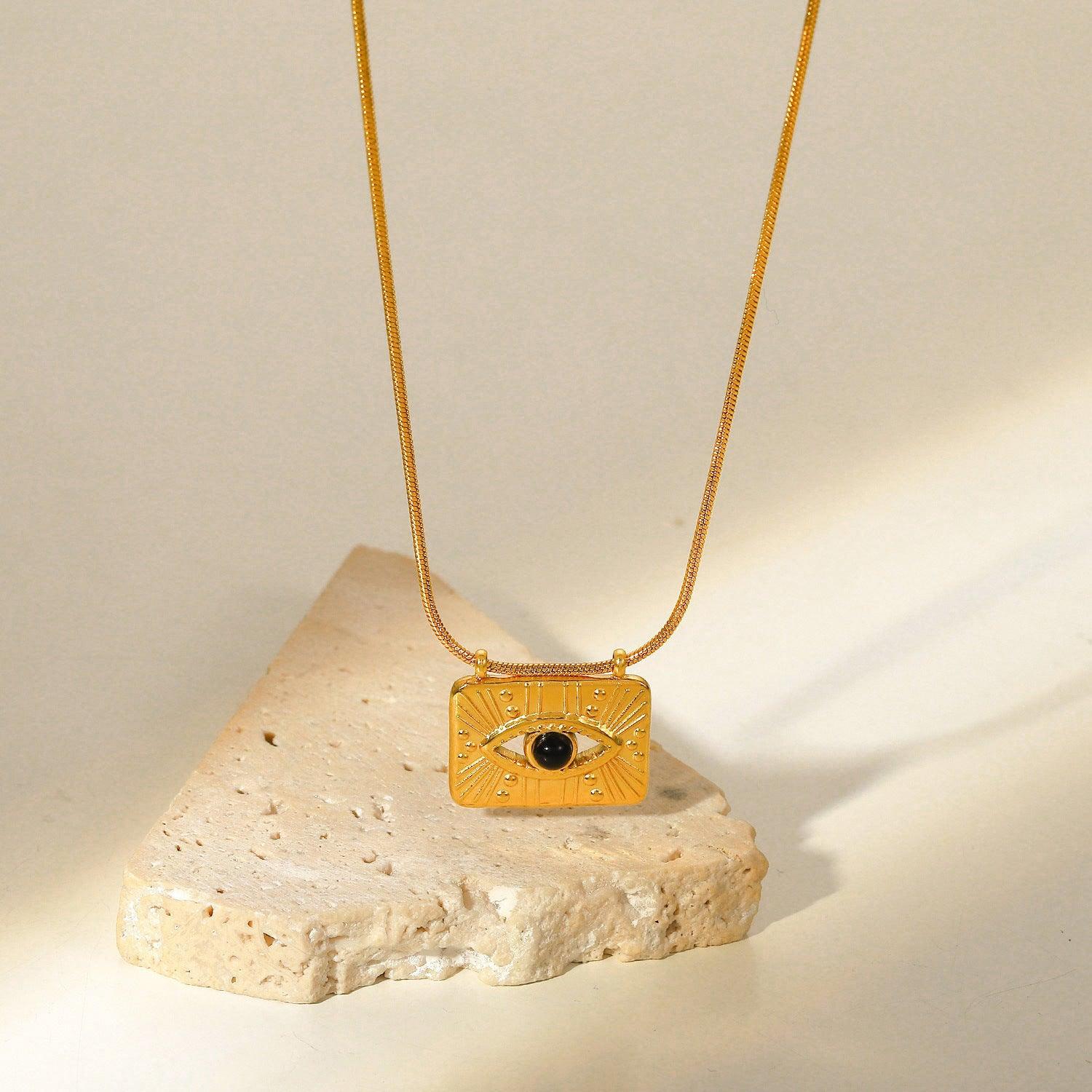 N31.French retro square eye pendant necklace - Elle Royal Jewelry