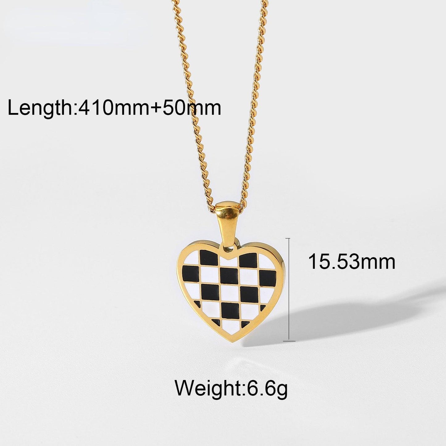 N29.18K Chess Checker Black White Green White Titanium Steel Necklace - Elle Royal Jewelry