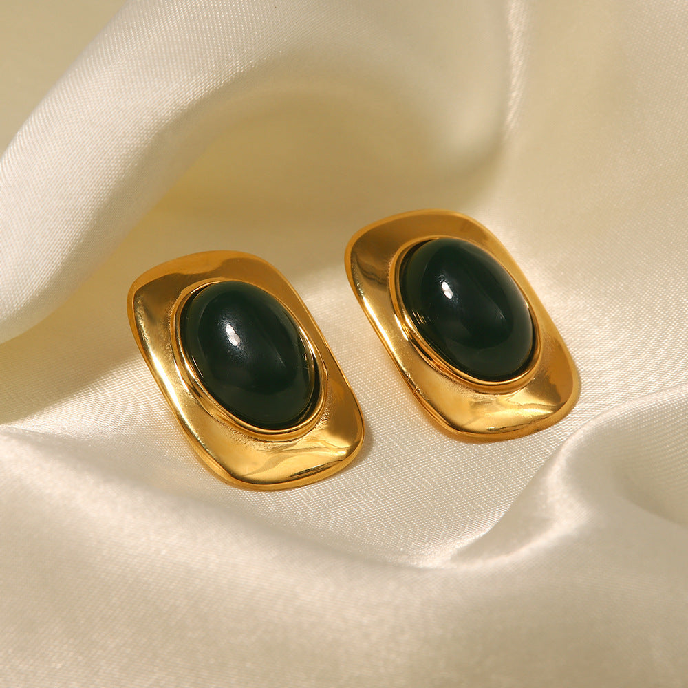 18k gold retro light luxury oval design all-match earrings
