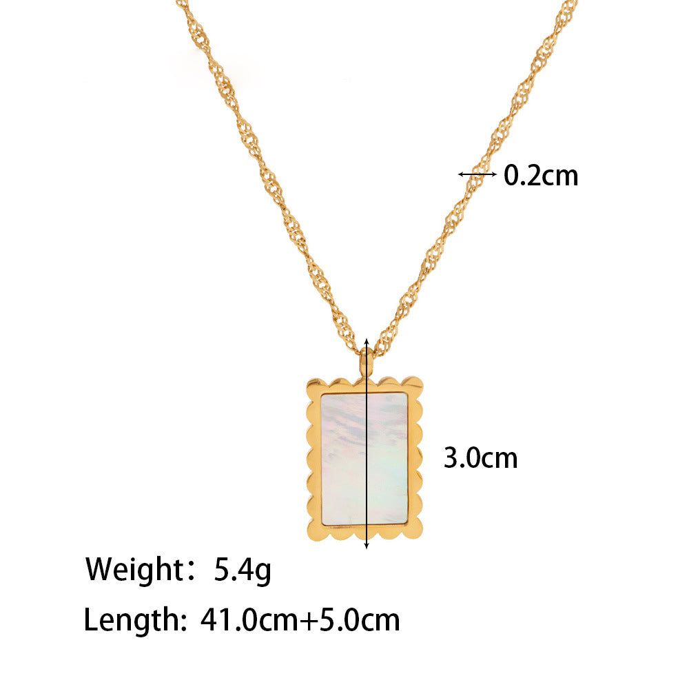 18K Gold Square Lace Inlaid White Shell/Green Malachite/Black Shell Pendant Necklace