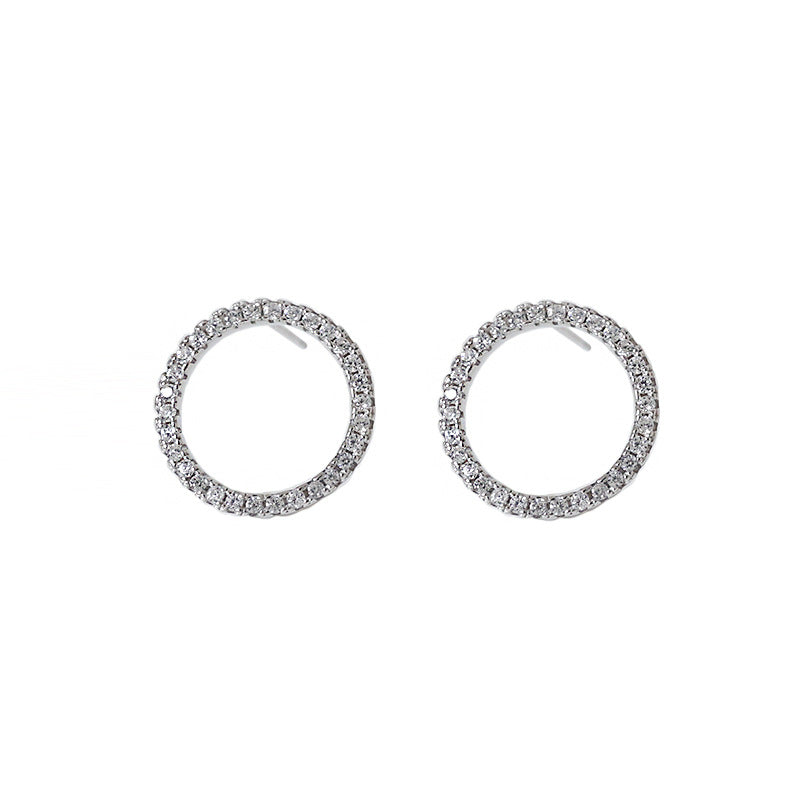 Classic Geometry Hollow CZ Circle 925 Sterling Silver Stud Earrings