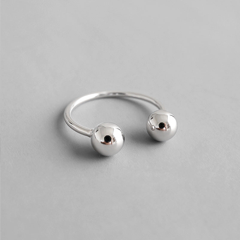 Simple Two Beads Ball 925 Sterling Silver Adjustable Ring