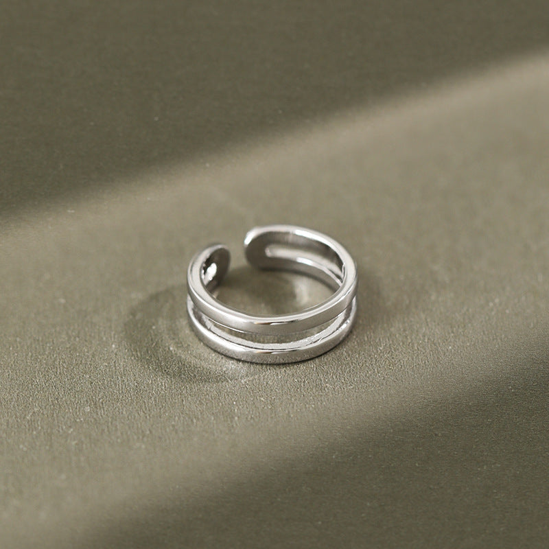 Simple New Double Layer 925 Sterling Silver Adjustable Ring