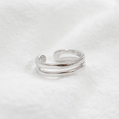 Simple New Double Layer 925 Sterling Silver Adjustable Ring