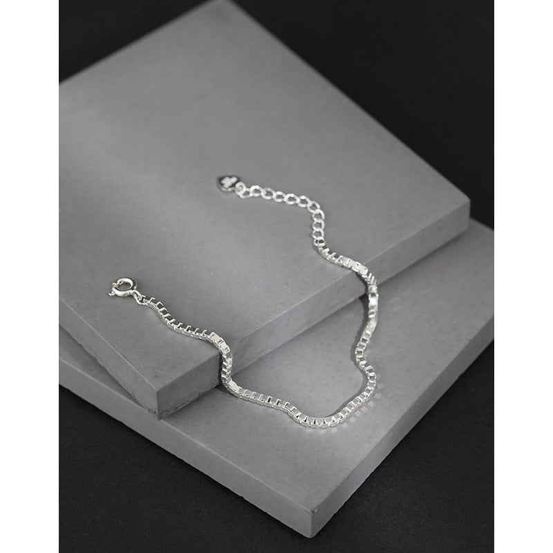 Vintage Box Chain Simple 925 Sterling Silver Bracelet