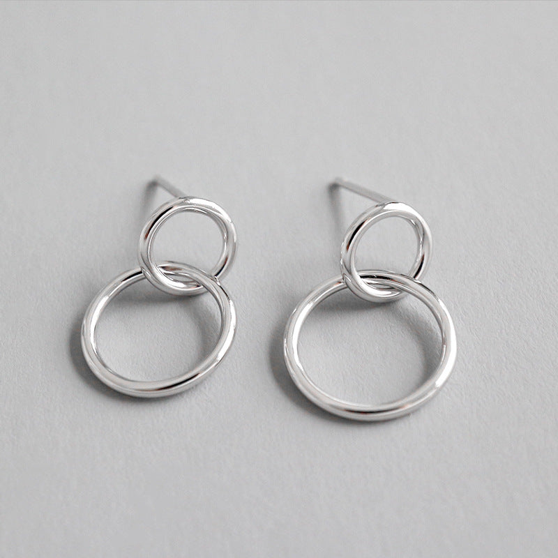 Geometry Double Loops 925 Sterling Silver Stud Earrings