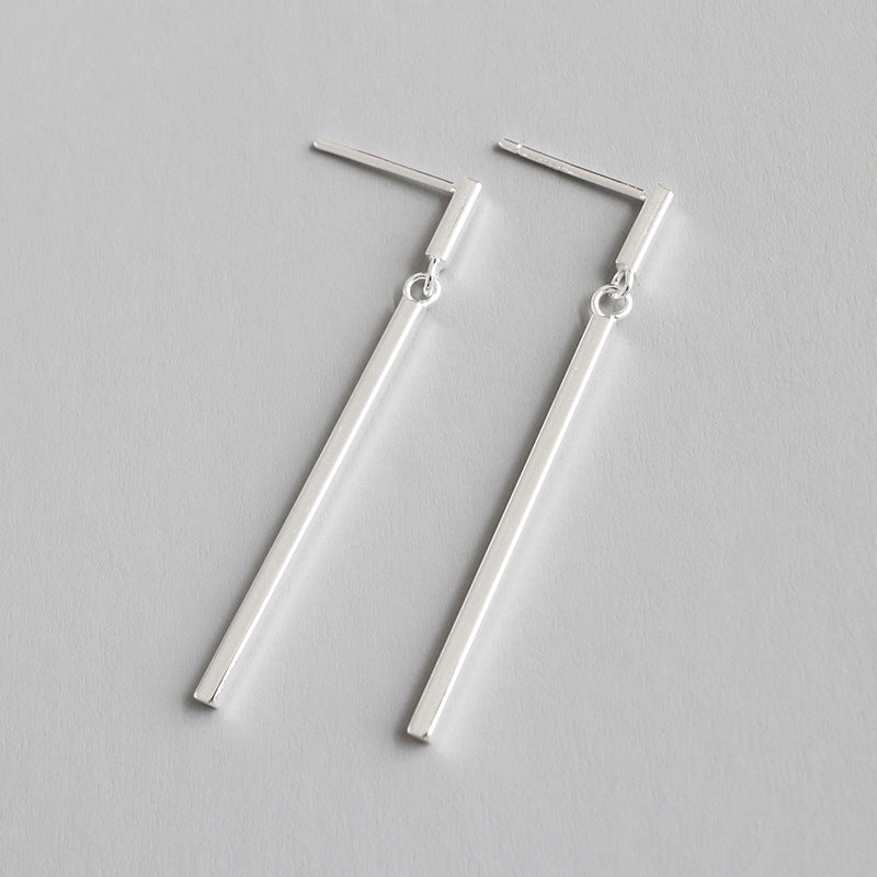 Geometry Simple Rectangle Stick 925 Sterling Silver Dangling Earrings