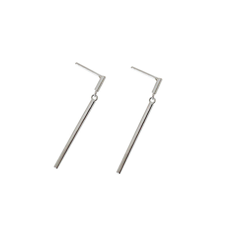Geometry Simple Rectangle Stick 925 Sterling Silver Dangling Earrings