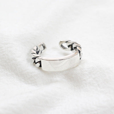 Geometry Rectanglle Curb Chain 925 Sterling Silver Adjustable Ring