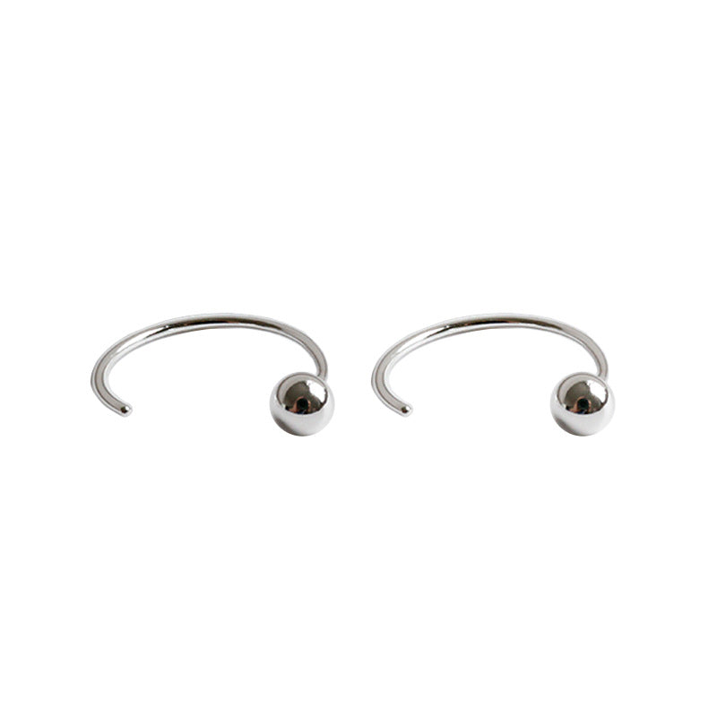 Simple Beads C Shape 925 Sterling Silver Hoop Earrings