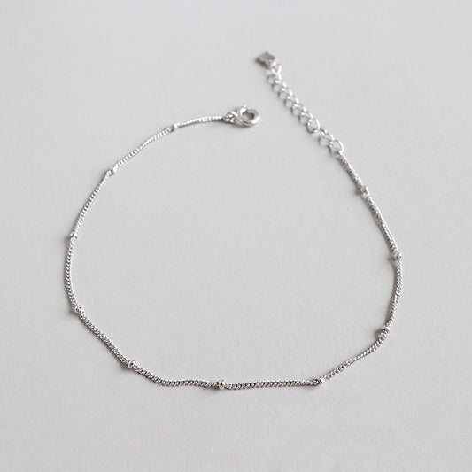 Simple Mini Beads Curb Chain 925 Sterling Silver Anklet