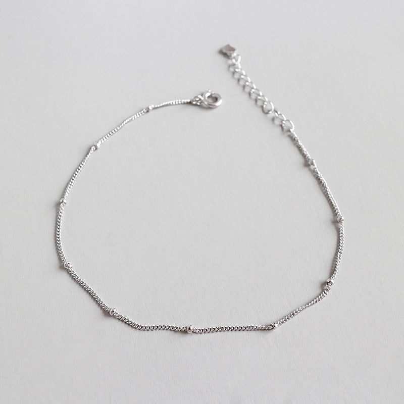 Simple Mini Beads Curb Chain 925 Sterling Silver Anklet