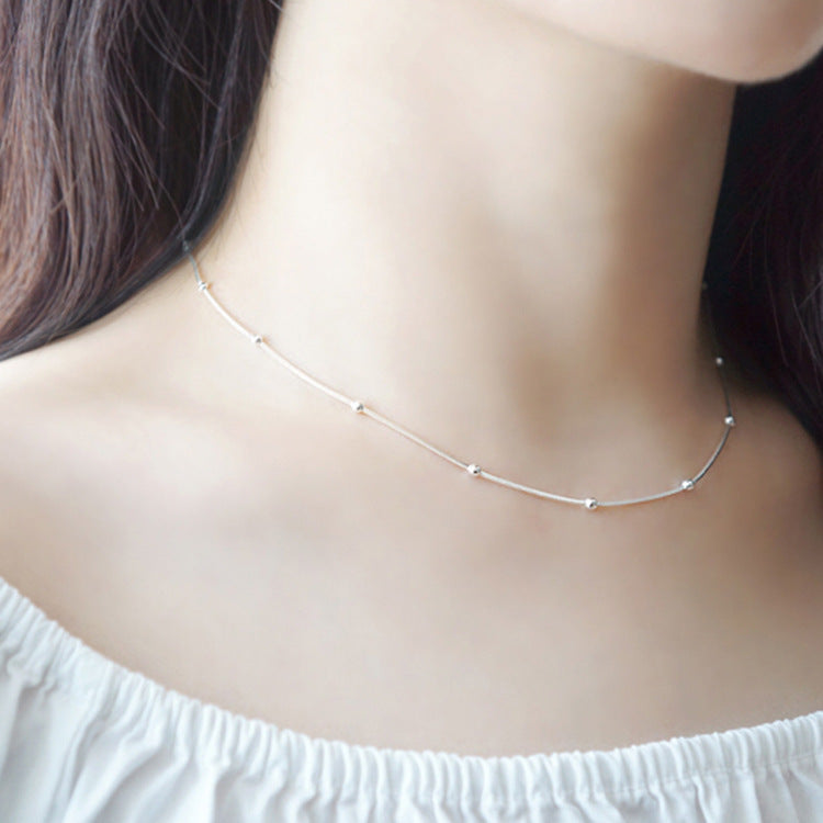 Minimalist Snake Chain Beads 925 Sterling Silver Necklace