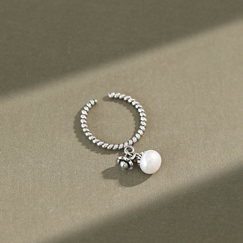 Vintage Natural Pearl Flower Twisted 925 Sterling Silver Adjustable Ring