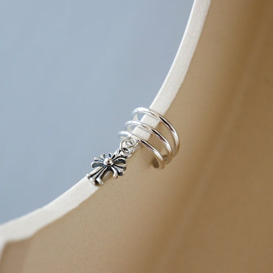 Elegant Triple Layers Cross Flower 925 Sterling Silver Non-Pierced Earring(Single)