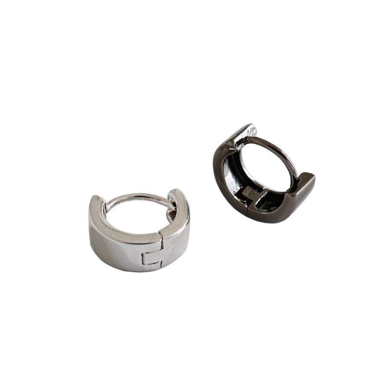 Geometry Mini Cirlce Black 925 Sterling Silver Hoop Earrings