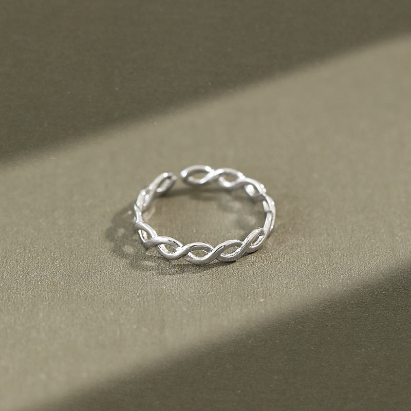 Simple Hollow Twisted New 925 Sterling Silver Adjustable Ring