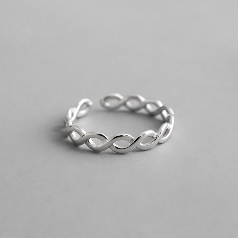Simple Hollow Twisted New 925 Sterling Silver Adjustable Ring