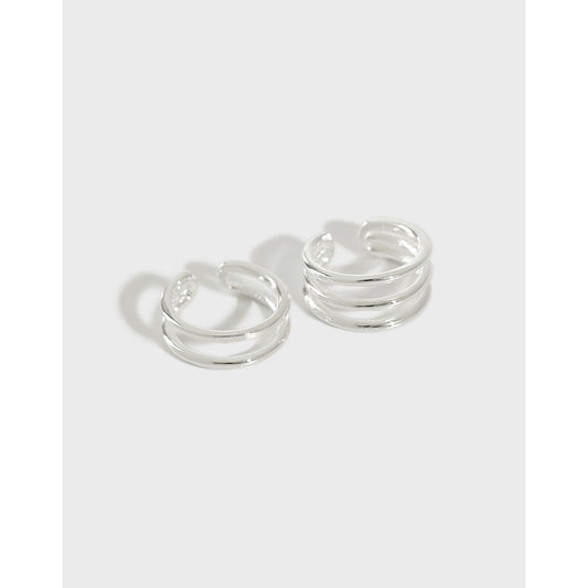 Simple Double Triple Layer 925 Sterling Silver Non-Pierced Earring(Single)