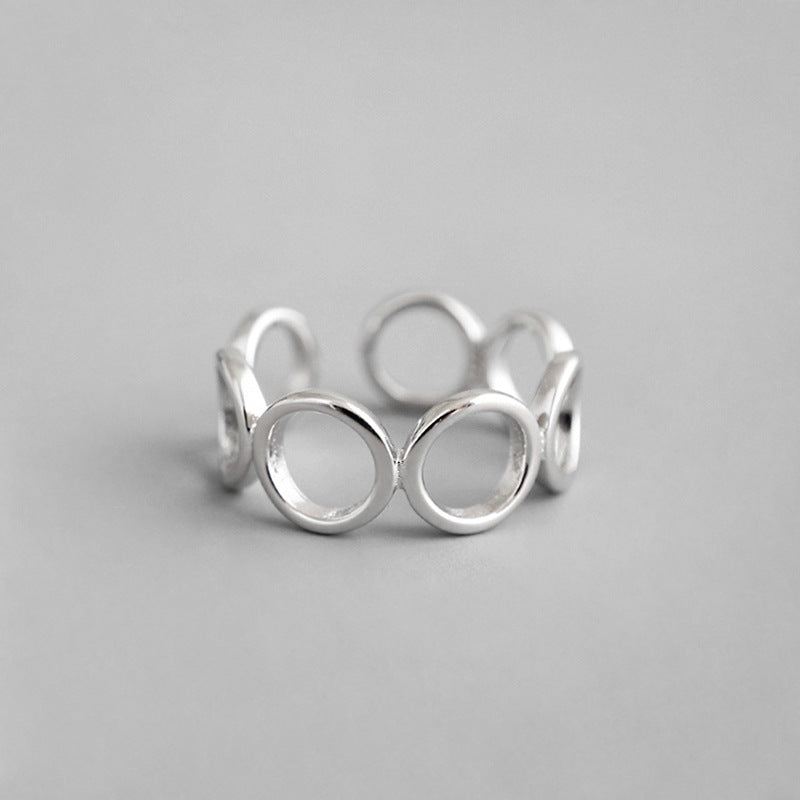 Fashion Hollow Circles Geometry 925 Sterling Silver Adjustable Ring