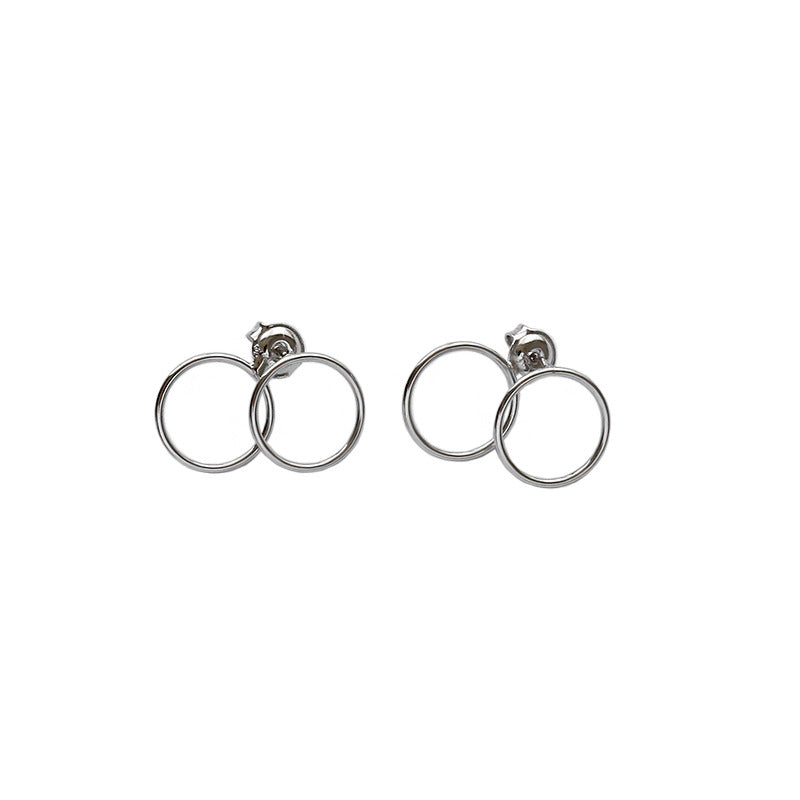 Geometry Simple Two Circles 925 Sterling Silver Stud Earrings