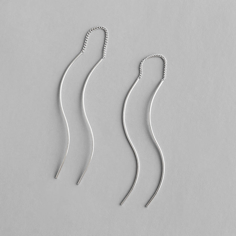 Elegant S Shape Lines Tassels 925 Sterling Silver Dangling Earrings