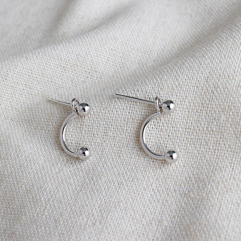 Geometry Simple Beads C Shape 925 Sterling Silver Dangling Earrings